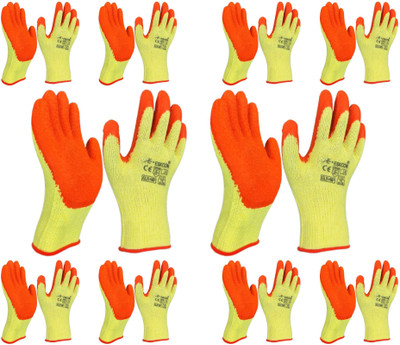 Wishpool 10 Pair Yellow Orange Knitted Palm Coated Hand Gloves Synthetic  Safety Gloves(Pack of 20)
