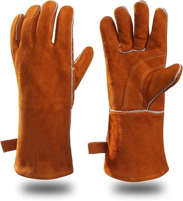 Ozswell Split Leather Double Palm for Welder Heat Cut Wear and Tear Resistant AntiImpact Leather  Safety Gloves(Pack of 2)