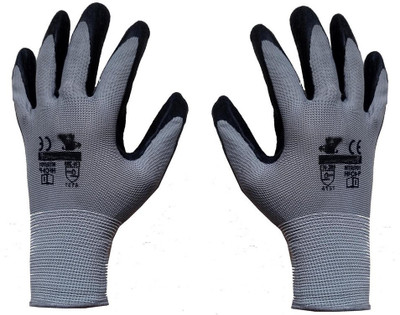 Auto E-Shopping Safety Hand Gloves Industrial Non Slip Gloves Free Size Grey Black Set of 1 Pair Synthetic  Safety Gloves(Pack of 2)