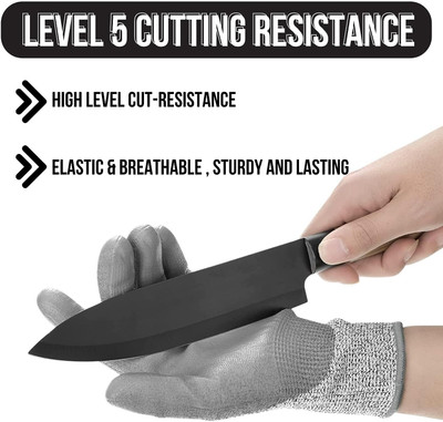 Wishpool 1 Pair Level 5 Protection Cut Resistant Gloves / Industrial Anti cut Nylon Synthetic, Polyester  Safety Gloves(Pack of 2)