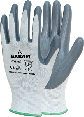 Karam HS32 Nitril Palm Coated Safety Gloves|Excellent Grip, Flexible & Durable Polyester  Safety Gloves(Pack of 10)