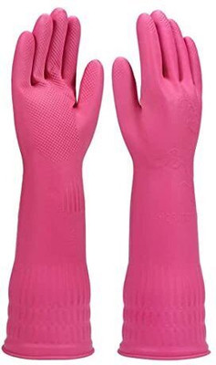 TASHKURST 1 Pair PVC FlockLined Long Elbow Length Gloves for Kitchen Dishwashing Rubber  Safety Gloves(Pack of 2)
