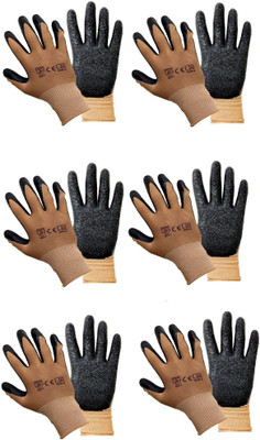 HM EVOTEK SUPERIOR QUALITY ANTI CUT SAFETY HAND GLOVE-19 Nitrile, Synthetic Safety Gloves Synthetic Safety Gloves 6 pairs Nylon  Safety Gloves(Pack of 12)
