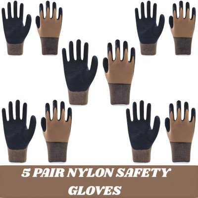 tick mark Premium 5Pair Brown Nylon Gloves Heat Resistance Anti Cut Proof, Breathable Nylon  Safety Gloves(Pack of 10)