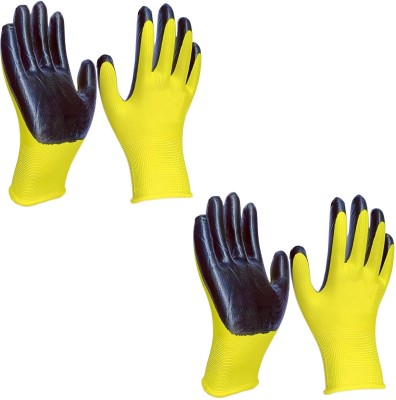 HM EVOTEK Seamless Knit Glove with Smooth Grip on Palm & Fingers Ideal for Industrial K3 Cycling Gloves(Yellow, Black)