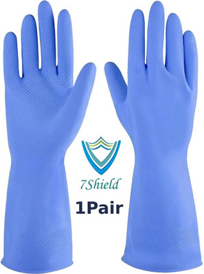 7SHIELD 1 Pair blue Rubber Safety Hand Gloves For Chemical, Electrical , Gardning Rubber  Safety Gloves(Pack of 2)