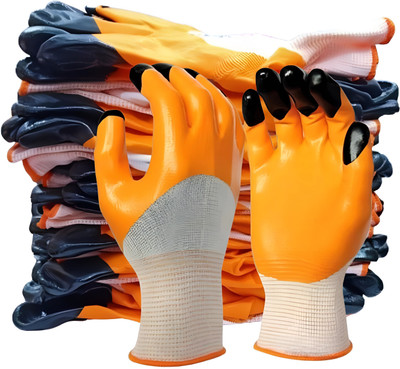 Donizard Tiger Multipurpose Heavy Duty Reusable Coated Safety for Industrial Contraction Nitrile, Nylon  Safety Gloves(Pack of 4)