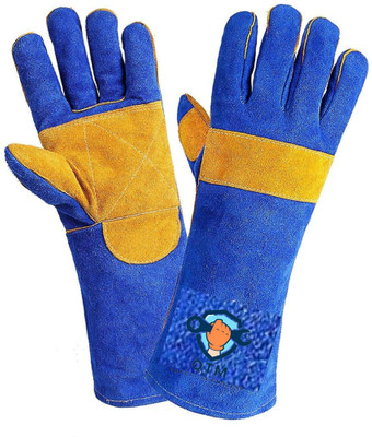 QTM 2 Pair Heavy Duty Heat Resistant Welding Works, ISO Certified, Made in India Leather  Safety Gloves(Pack of 2)