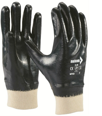Mallcom MFKB Blue 240 GSM Cotton Interlock Cut n Stitch Medium Coated Nitrile Safety Glove (Pack of 4) Nitrile  Safety Gloves(Pack of 4)