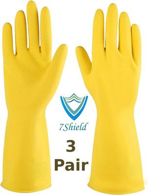 7SHIELD 3 Pair Yellow Rubber Safety Hand Gloves For Chemical, Electrical , Gardening Rubber  Safety Gloves(Pack of 6)
