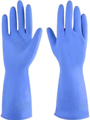 tick mark Blue Reusable House Hold Safety Gloves For Grading,Cleaning, Rubber  Safety Gloves(Pack of 2)