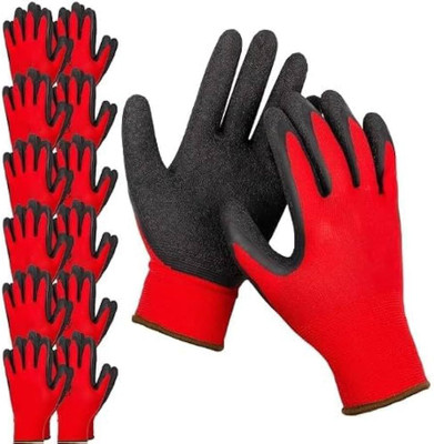 RENOCO Red Black Work Gloves Pack Of 3 Pairs Nylon  Safety Gloves(Pack of 6)