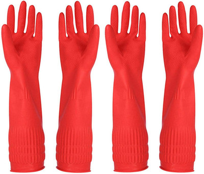 mehta's 2 Pair Red Rubber Making Designer Collection Koren Designer Collection Safety Hand Glvoes For Women Or Girls Likely Glvoes Rubber  Safety Gloves(Pack of 2)