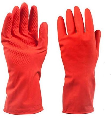 Auto E-Shopping Cleaning Hand Gloves Hand Work Safety Non Slip Free Size Red Set of 1 Pair Rubber  Safety Gloves(Pack of 2)