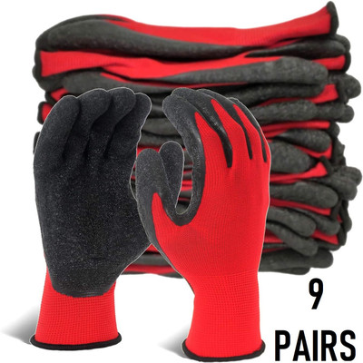 SSWW 9PAIR Crinkle Latex Coated Cut Resistant Work Glove for Industrial Construction Nylon, Latex, Synthetic  Safety Gloves(Pack of 18)