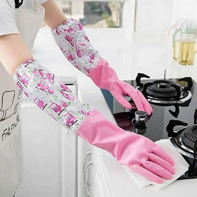 RBGIIT Rubber Elbow Length Cotton Flocklined Kitchen Factory Safety Glove PS-197 Rubber, Synthetic  Safety Gloves(Pack of 1)