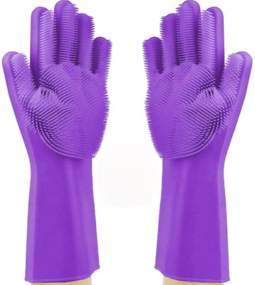 tick mark 1Pair Silicon Hand Gloves For Kitchen Washing Utensils Wet and Dry Glove Rubber  Safety Gloves(Pack of 2)