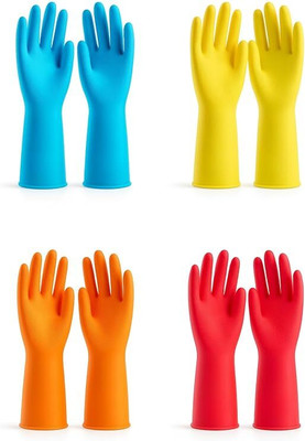 QTM Multipurpose Household Rubber Gloves Combo Pack 4 Pairs Multicolor Reusable Rubber  Safety Gloves(Pack of 4)
