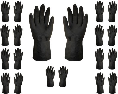 Auto E-Shopping Cleaning Hand Gloves Hand Work Safety Non Slip Free Size Black Set of 10 Pairs Rubber  Safety Gloves(Pack of 20)