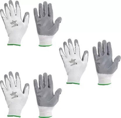 QTM 3 Pair AdroitZ SUPERIOR QUALITY ANTI CUT SAFETY HAND GLOVE-13 Nylon, Synthetic Latex  Safety Gloves(Pack of 6)