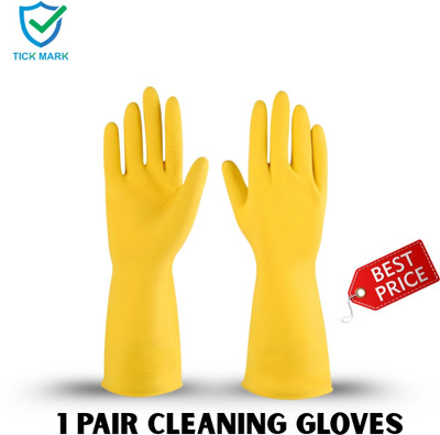 tick mark Yellow 1Pair Rubber Hand Safety Gloves For Chemical,industrial,Multipurpose use Rubber  Safety Gloves(Pack of 2)