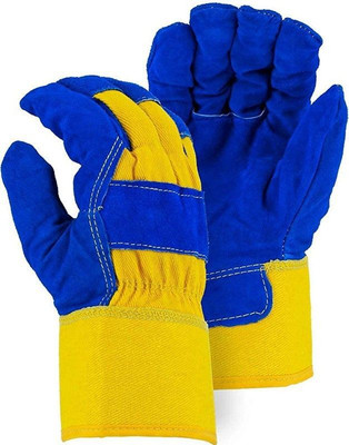 Hand safety Cowhide Leather Palm Glove Blue Extreme Heat/Fire Resistant Gloves Leather With Kevlar Stitching Yellow::Blue - (Pack of 1) Leather  Safety Gloves(Pack of 2)
