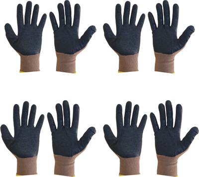 alisp PU Coated Safety Gloves Top Fit Hand Gloves Brown Pack of 4 Nylon, Polyester, Vinyl  Safety Gloves(Pack of 4)