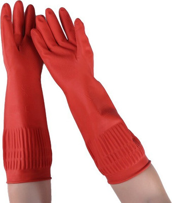 Seebuy Red Colour Natural Rubber Reusable Gloves For Shopping Time Safe Hand Protective 1 Pair Rubber  Safety Gloves(Pack of 1)