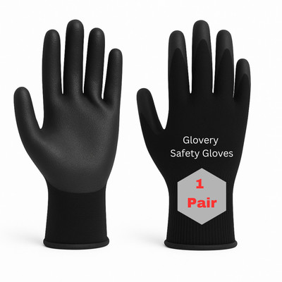 Glovery Men & Women Hand Safety Nitrile Coated Gloves for Industrial and Gardening Work Nitrile, Nylon  Safety Gloves(Pack of 1)