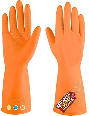 house of common 5Pair ORANGE Rubber Safety Hand Gloves For Chemical,Gardening Safety Gloves Rubber  Safety Gloves(Pack of 10)