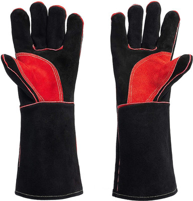 Hand safety Black Suede Cowhide Leather Gloves With Golden Yellow Reinforcement Leather  Safety Gloves(Pack of 2)