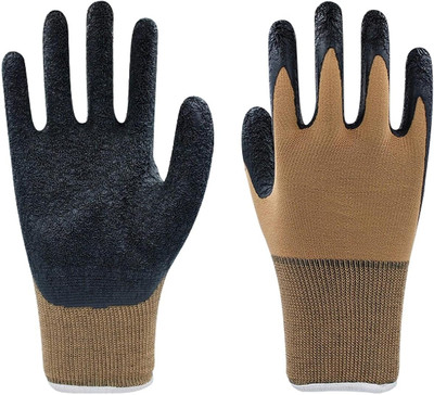 SAMBHAW Green Nylon Shell With Black Crinkle Synthetic Palm Coated Gloves 1 Pair Synthetic  Safety Gloves(Pack of 2)