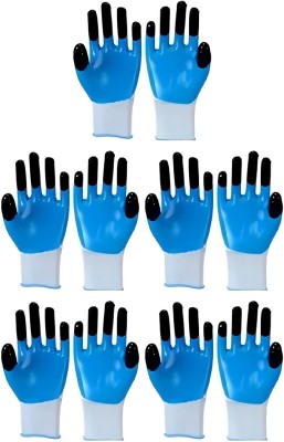 Safies Blue Black Cleaning Gloves For Cleaning, Dusting, Polishing etc. Pack of 5 Pairs Wet and Dry Glove Set(Extra Large Pack of 5)