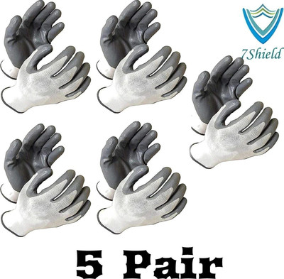 7SHIELD 5 PAIR Cut Resistant Hand Safety Gloves Cut-Proof Protection with Rubber Grade Nylon  Safety Gloves(Pack of 10)