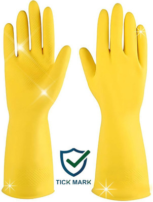 tick mark Yellow 1Pair Rubber Hand Safety Gloves For Chemical,industrial,use Rubber  Safety Gloves(Pack of 2)