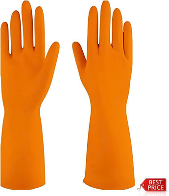 tick mark 1 Pair Orange Rubber Hand Safety Gloves For Chemical, Electrical ,Gardening Rubber  Safety Gloves(Pack of 2)