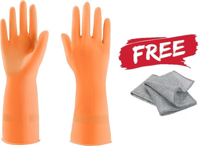Padchaaya Kitchen Glove for Working Cleaning Painting Gardening with Dishwashing rag(Free) Rubber  Safety Gloves(Pack of 2)