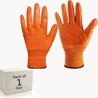 Suresafe Orange Full Pvc Coated Safety Hand Gloves Pack of 1 Nylon, Latex  Safety Gloves(Pack of 1)