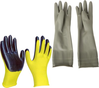 RBGIIT Long Hand Rubber Gloves for Cleaning, Gardening, Anti Cut & Heat Resistant K2 Wet and Dry Glove Set(Free Size Pack of 2)