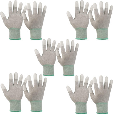 RBGIIT ESD Anti Static Gloves for Building, Carbon Fiber PU Coated Finger Hand Gloves Nylon  Safety Gloves(Pack of 5)