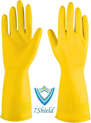 7SHIELD 1 Pair Yellow Rubber Safety Hand Gloves For Chemical,Electrical,Gardening Gloves Rubber Safety Gloves(Pack of 2)