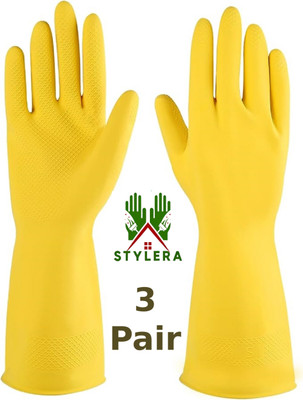 STYLERA 3 PAIR YELLOW RUBBER SAFETY HAND GLOVES FOR CHEMICAL DISH WASHING GARDNING Latex, Rubber  Safety Gloves(Pack of 6)