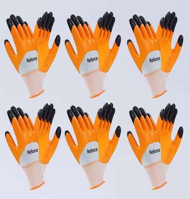 Reforce 6 PAIR_A Cut Resistant Protection with Rubber Grade Wet and Dry Glove. Nitrile  Safety Gloves(Pack of 12)