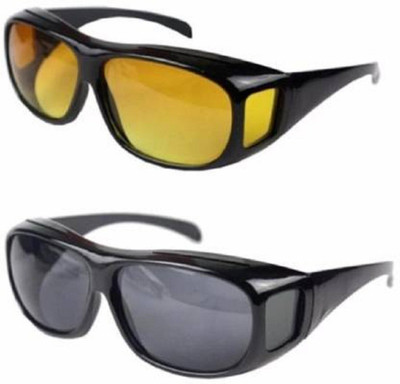 DN BROTHERS Day & Night Riding HD Vision Goggles Anti-Glare Polarized Unisex Sunglasses D334 Motorcycle Goggles(Black, Yellow)