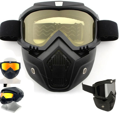 Huntindia Soft Foam Padded Detachable for Bike Racing for Men & Women 3in1 Face Helmet Bike Riding Helmet Open Face Mask Eyewear Windproof Dirt Shield Adjustable Strap Blowtorch  Safety Goggle(Free-size)