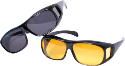 MAITRI ENTERPRISE Day & Night Riding HD Vision Goggles Anti-Glare Polarized Unisex Sunglasses M01 Motorcycle Goggles(Black, Yellow)