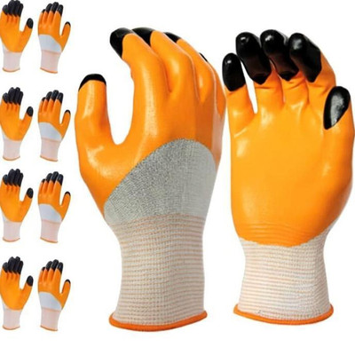 STYLERA Multipurpose Heavy-Duty Reusable Washable Nitrile Coated Work Safety Hand Gloves for Dishwashing Gardening Industrial Agricultural Cleaning Carwash for Men & Women ( Pack of 5 pair gloves ) Nitrile, Nylon  Safety Gloves(Pack of 10)