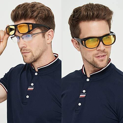 NIMYANK Day & Night Riding HD Vision Goggles Anti-Glare Polarized Unisex Sunglass Ni383 Motorcycle Goggles(Black, Yellow)