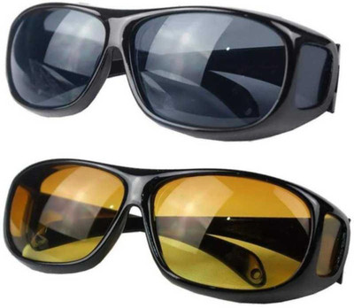 MAITRI ENTERPRISE Day & Night Riding HD Vision Goggles Anti-Glare Polarized Unisex Sunglasses M01 Motorcycle Goggles(Black, Yellow)