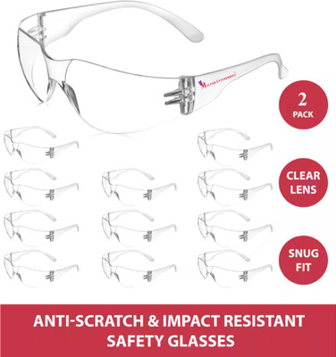 MALFAH ENTERPRISES MAF Safety Glasses Crystal Clear Protective BIS-SG-02-12 (Pack of 2) Welding, Wood-working, Power Tool, Blowtorch, Laboratory  Safety Goggle(Free-size)
